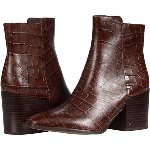 Sam Edelman Shoes | Sam Edelman Cari Croc Embossed Booties Size 10 | Color: Brown | Size: 10 | Ernestgrace's Closet